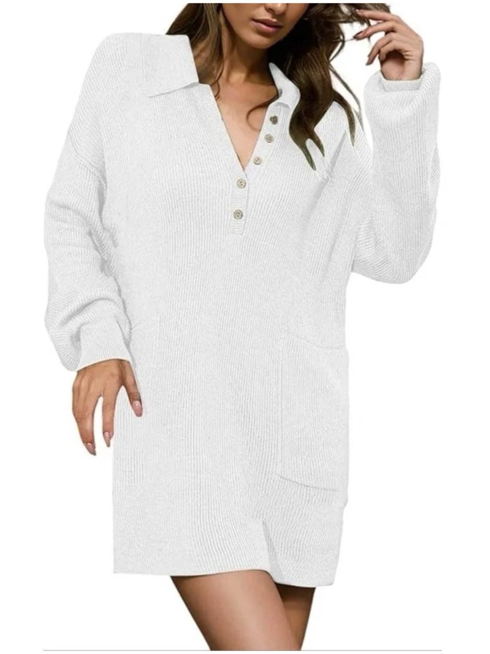 Free People Back Tunic Dress Ribbed Knit Sweater White M Oversized Linen Blend